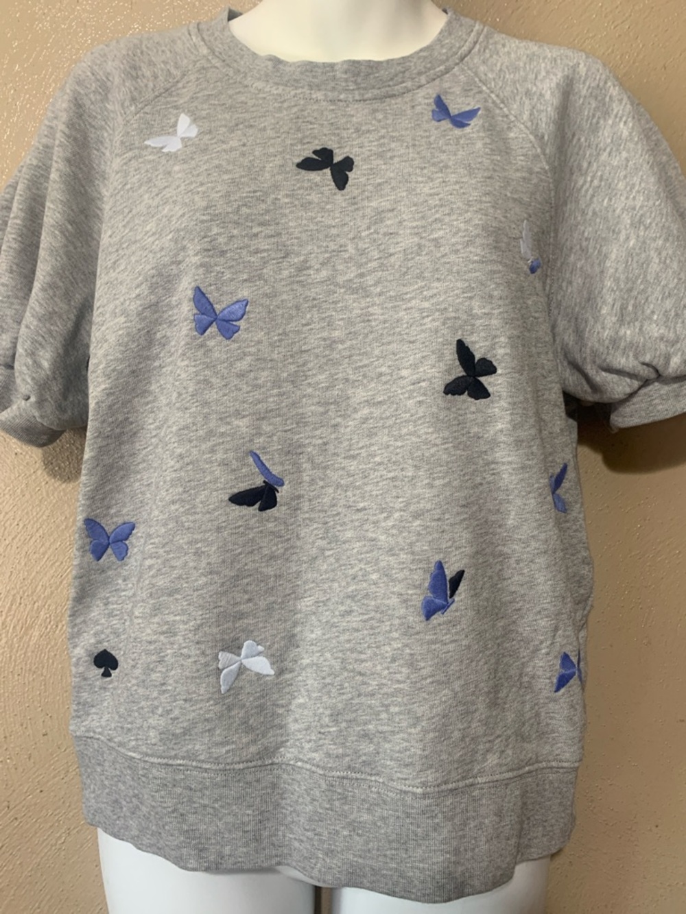 Kate Spade ♠️ size M Butterfly Embroidered Puff Sleeve Sweatshirt